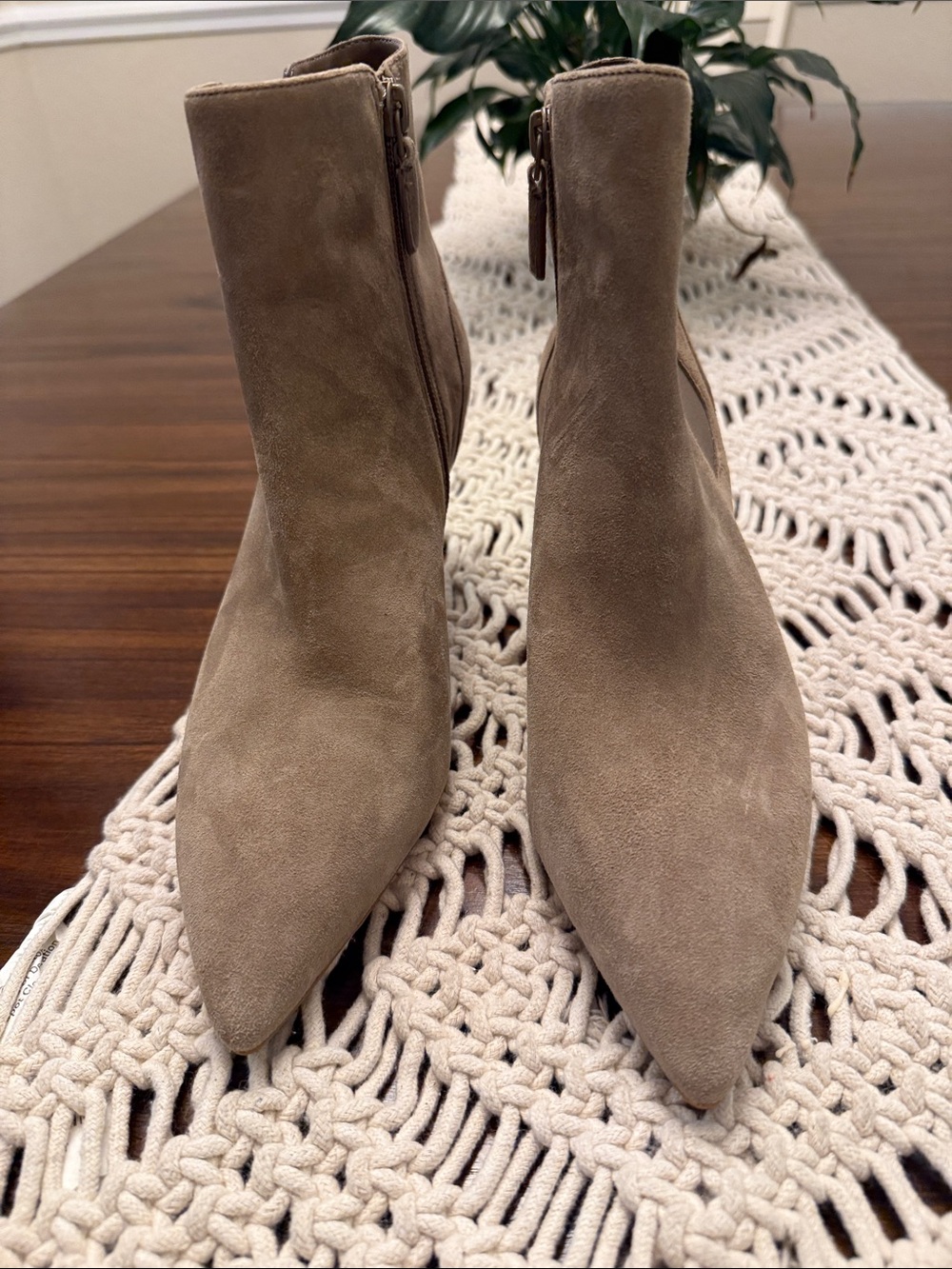 Cole Haan Taupe Suede Pointed Toe Ankle Boots